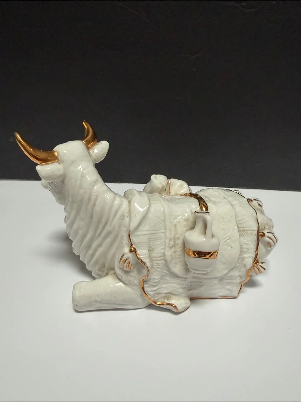 White Porcelain Cow with 24K Gold Decorative Bull Figurine - Holiday Home Decor